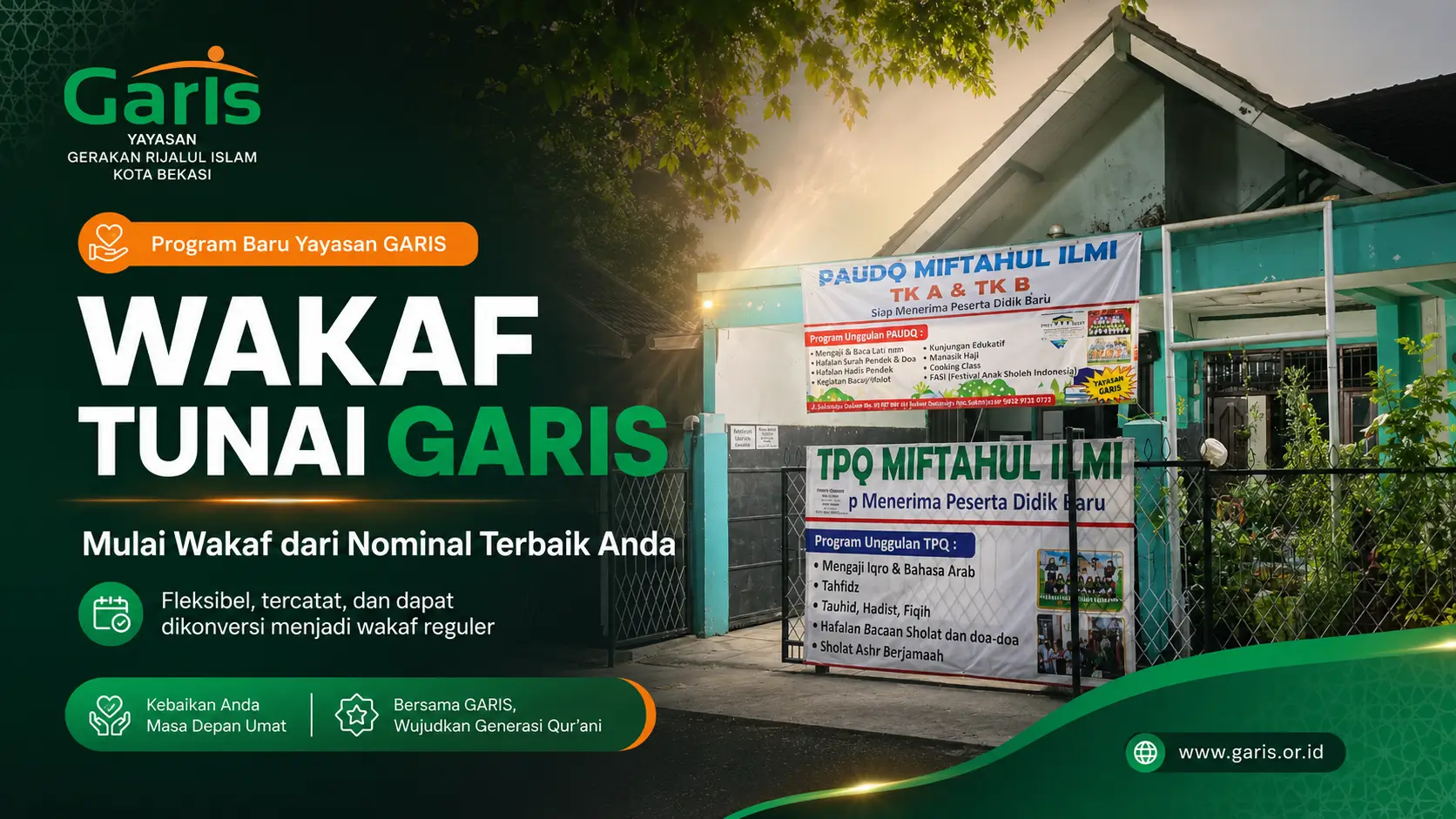 Wakaf Tunai GARIS: Mulai Berwakaf dari Nominal Berapa Pun, Kumpulkan Pahalanya, Wujudkan Rumah Qur’an Bersama